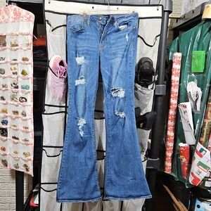 Almost Famous Distressed Flare Jeans in Blue